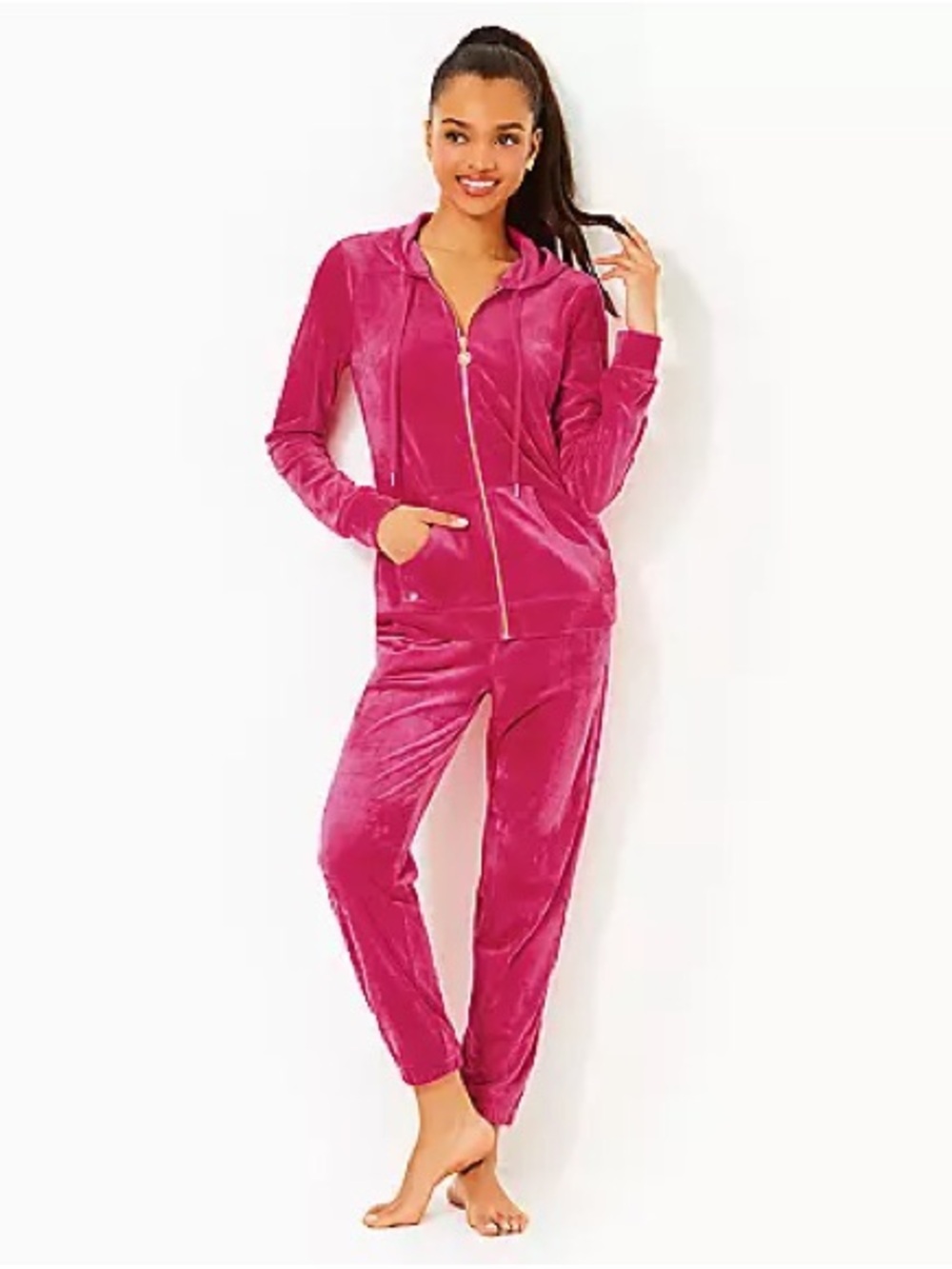 Lilly Pulitzer Fuchsia Pink Velour Zip-Up Hoodie & Jogger Set